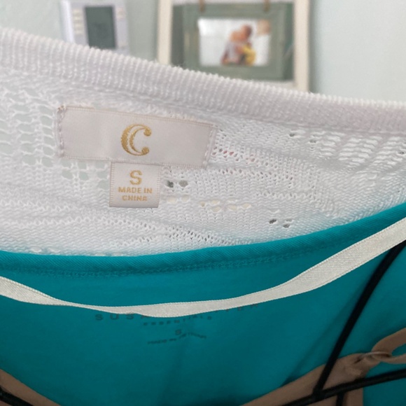 Beautiful White Pointelle Cardigan with Palm Design Sz S - Picture 6 of 7